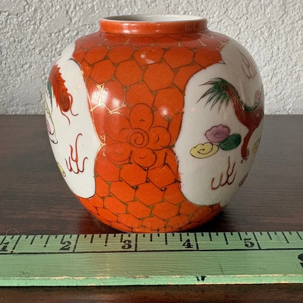 Chinese Dragon‎ and Phoenix Porcelain Vase Famille Style Enamel Decor